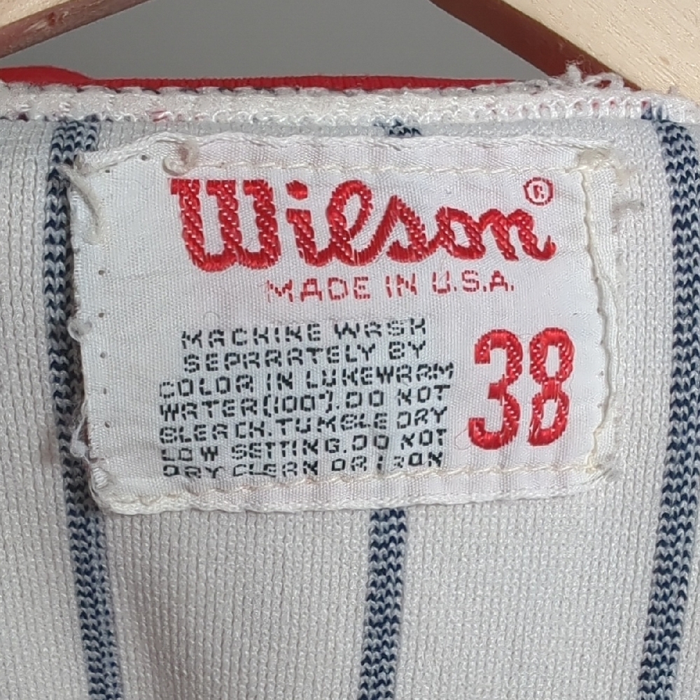 Vtg 70s 80s Wilson Baseball Uniform Jersey Pinstripe White Blue Red 16 USA SMALL - Picture 15 of 15